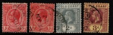 Gold Coast 1913 1921 King George V 1d red, 2d grey, 3d purple SG72, 74, 77 Used