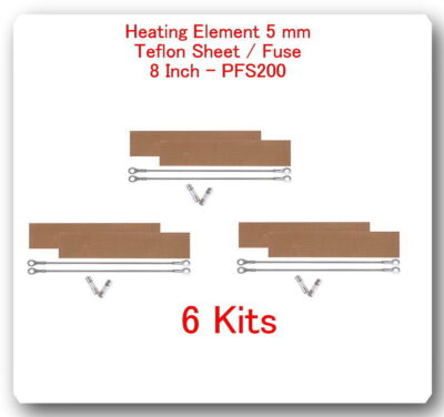 6 Replacement Heating Element 5 mm + 6 PTFI Sheet For Impulse Sealer 8'' PFS200