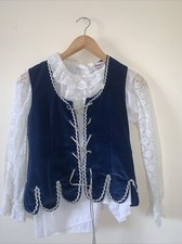 Girls Scottish Highland Dancing Blue Vest Waistcoat And Lace Blouse Glenmoor