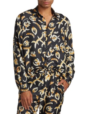 Nanushka L53213 Mens Black Floral Jari Relaxed Fit Long Sleeve Shirt Size S