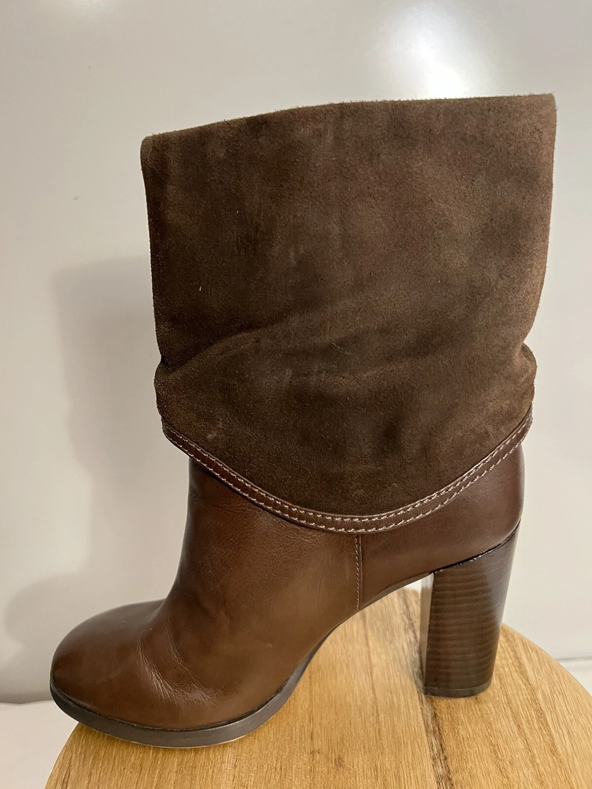 Michael Kors Signature Brown Leather Ankle Suede Fulton Harness Boots Sz 6.5