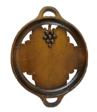 Vtg Thorens Wood Pedestal Cake Plate Musical Switzerland Handles Grapes 7 in dia