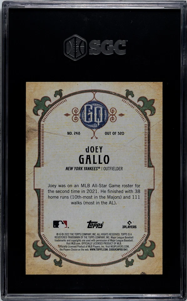Gypsy Queen Joey Gallo Field of Dreams 2022 SGC 10 New York Yankees SSP Foto 2 de 2