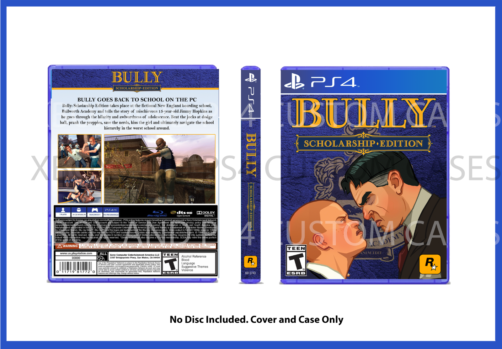 CUSTOM REPLACEMENT CASE NO DISC Bully: Scholarship Edition PS4 SEE  DESCRIPTION