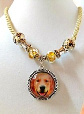 Handcrafted Golden Retriever Dog Head 22" Gold Metallic Satin Cord Necklace Bead