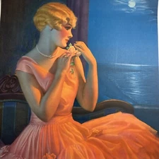 Original Pin Up Flapper Girl Art Print  Pin Up Moonlight Pressler 1930 Art Deco
