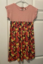 NWT! Tea Collection Girls Pink Yellow Flower Summer Dress Short Sleeve Size 10