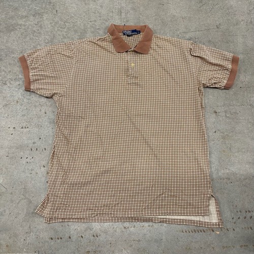 Vintage Ralph Lauren Polo Shirt Adult X-Large Checkered Beige Soft USA Made