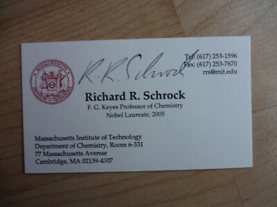 Richard R. Schrock  Nobelpreis Chemie 2005 handsignierte Unterschrift auf Karte.