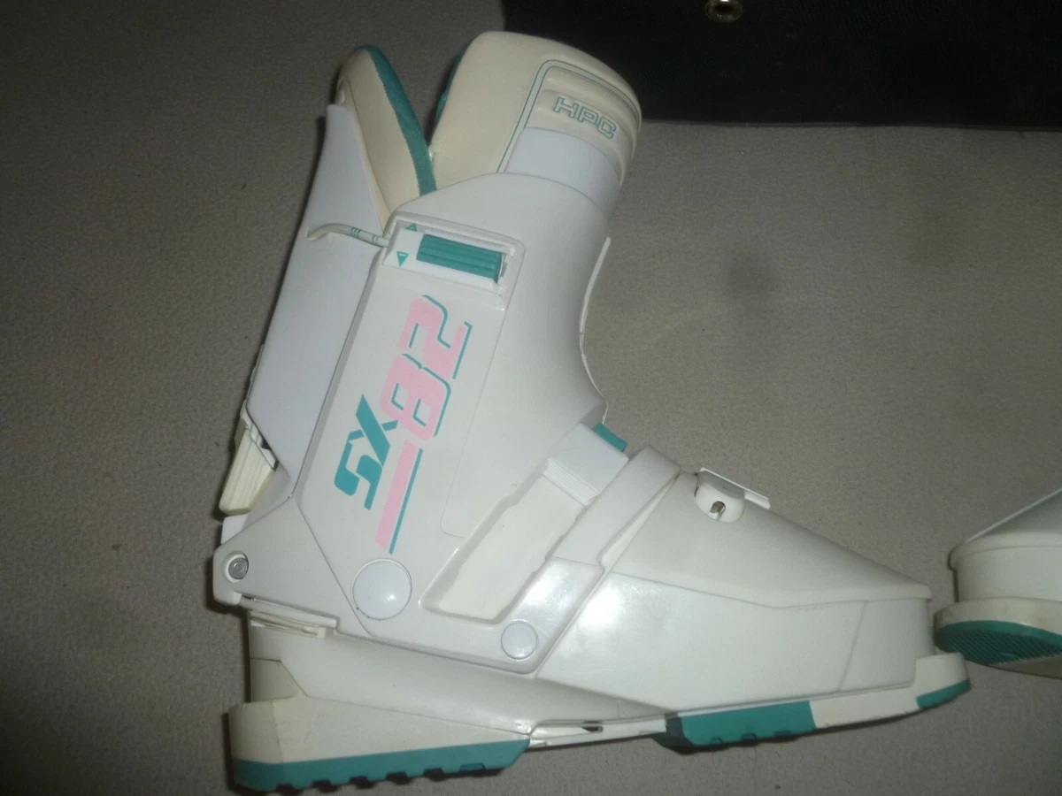 VINTAGE SALOMON CLUB SX 82 SNOW SKI BOOTS TEAL WHITE PINK W ZIP CARRYING BAG