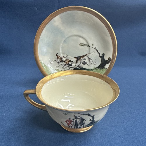 Vintage Heinrich & Co. Selb Bavaria H & C Cup and Saucer Fox Hunting Scene