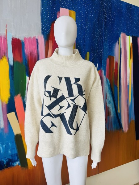 Monari size 42 (Large to XL) jumper beige acrylic cotton knit pullover
