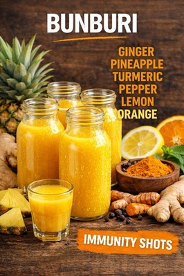 Bunburi Immunity Shots Juice Ginger Pineapple Turmeric Pepper Lemon