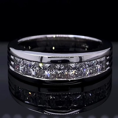 Princess Cut 2.10TCW IGLA Moissanit Herren Ehering 14k Weißgold vergoldet