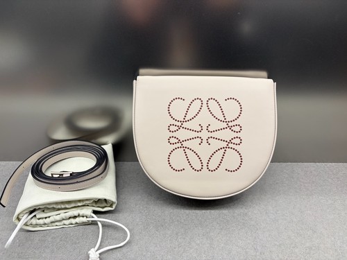 LOEWE Anagram Calfskin Half-Moon Crossbody Bag in Off-White