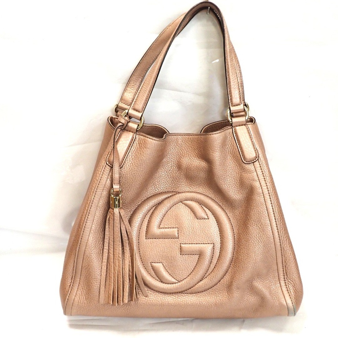 GUCCI Soho Pink Leather Tote Bag with Interlocking G and Gold Hardware Authentic