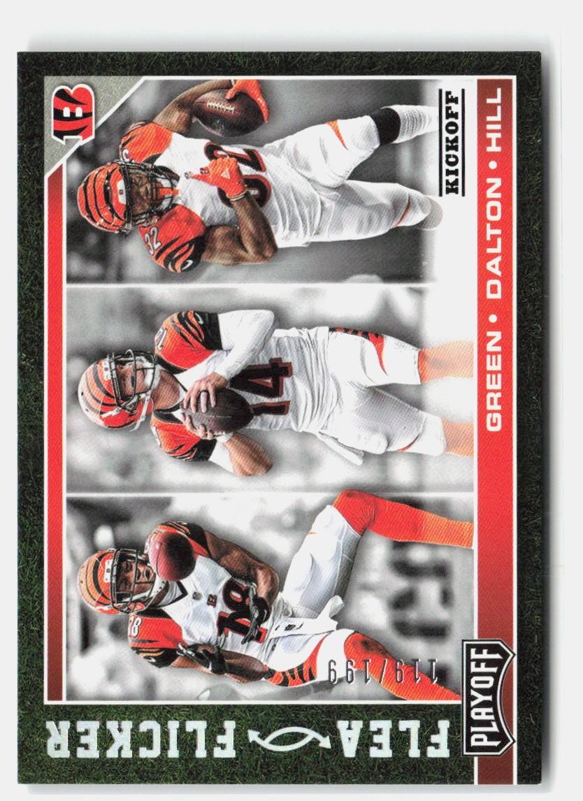2017 Panini Playoff #2 Jeremy Hill / A.J. Green / Andy Dalton Flea Flicker #/199