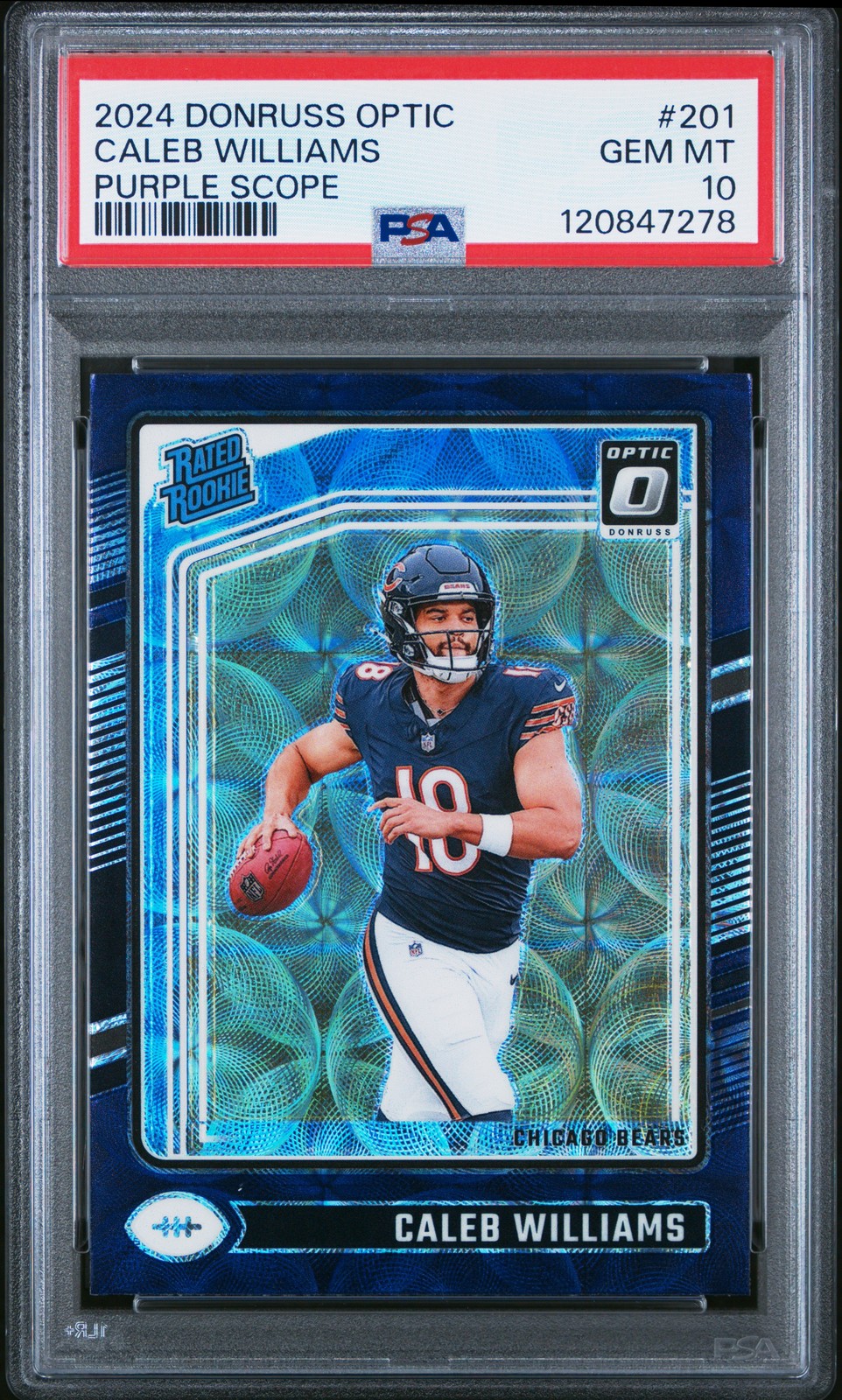 2024 PANINI DONRUSS OPTIC PURPLE SCOPE #201 CALEB WILLIAMS PSA 10