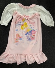 1985 Care Bears Girls Nightgown  Love Makes Each Day Bright  Pink Ruffles  Bow