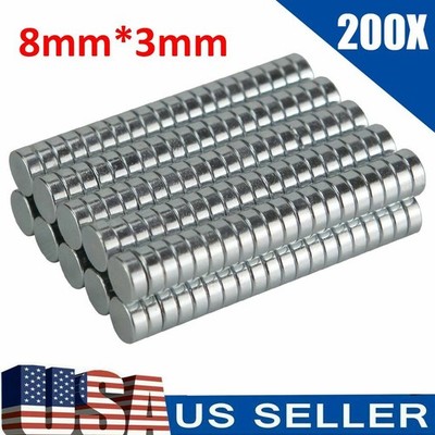 200 Neodymium Magnets Round Disc N52 Super Strong Rare Earth 8mm X 3mm Fridge