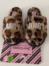 Juicy Couture ELDORIS 2 Faux Fur LEOPARD Slip On Slide Slippers Women s Sz S 5/6