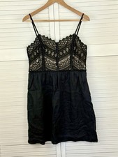 Ann Taylor LOFT Black Lace Dress Size 8 Cotton Linen Spaghetti Straps