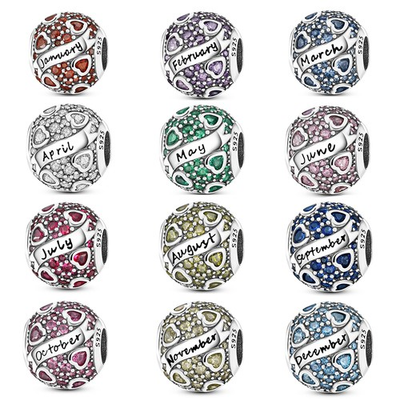 #ad European 925 Sterling Silver Charm AAA CZ 12 Birthstone Bead For Women Bracelets $8.39