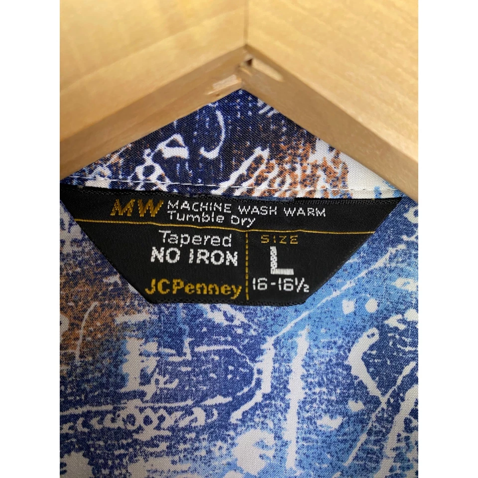 Vintage JCPenney Mens L Tapered Fit Short Sleeve Button Up Shirt All Over Print - Image 3 of 4