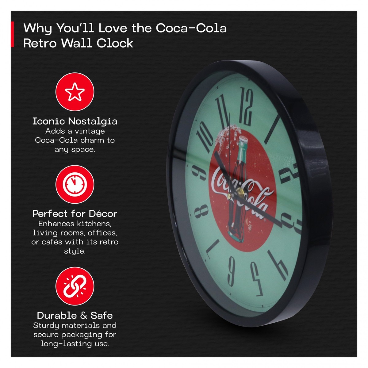 Coca-Cola Retro 1990's Analog Wall Clock Multi-Color | eBay
