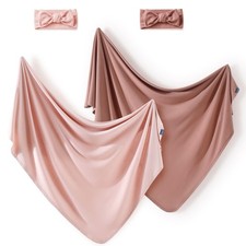 GRSSDER Newborn Swaddle Blanket Set for Girls 2 Blankets and 2 Bow Headbands...