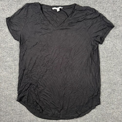 #ad Green Envelope LA Women#x27;s V Neck Tee Black Short Sleeve Size L AS IS Bleach Mark $13.30