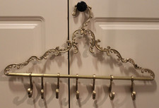 Vtg Ornate Brass Clothes Hanger with Hooks Hollywood Regency
