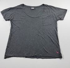 PINK Victorias Secret Tee Womens L Gray Heather Pocket Short Sleeve Pink Puppy