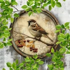 Vintage Bird & Cherry Round Aluminum Tin Metal Signs Home Décor Printed Wall Art