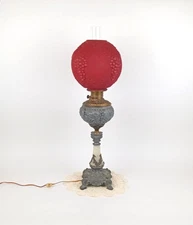 Bradley And Hubbard Antique Parlor Lamp Electrified Oil Lamp Red Lamp Shade 