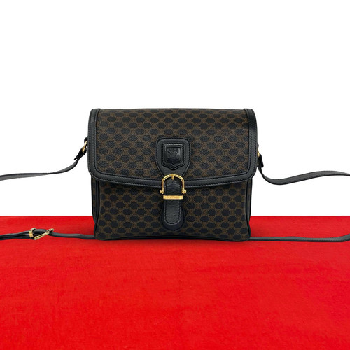 Celine Macadam Blazon Triomphe Shoulder Bag Leather / PVC Black / Brown #TVB3300