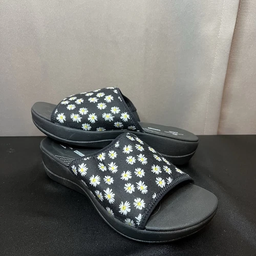 Nuove slide donna Clarks Cloudsteppers Arla Nora nere floreali taglia 8 5 larghe margherita
