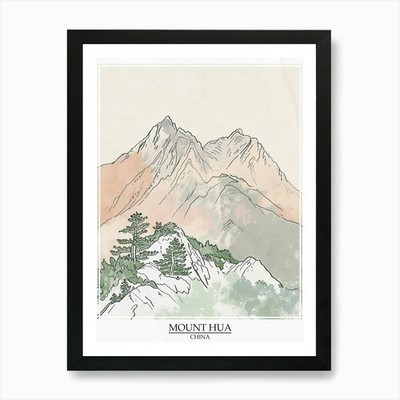 Mount Hua China Color Line Zeichnung gerahmtes Wandbild Poster Leinwanddruck Bild