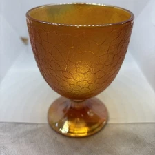 1 Jeannette Glass (Faux) Crackle Marigold Carnival 4 5/8" Pedestal Water Goblet