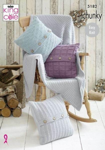 King Cole Timeless Chunky Knitting Pattern 5182 - Easy Blankets, Cushions Pattern - One Size - Image 3