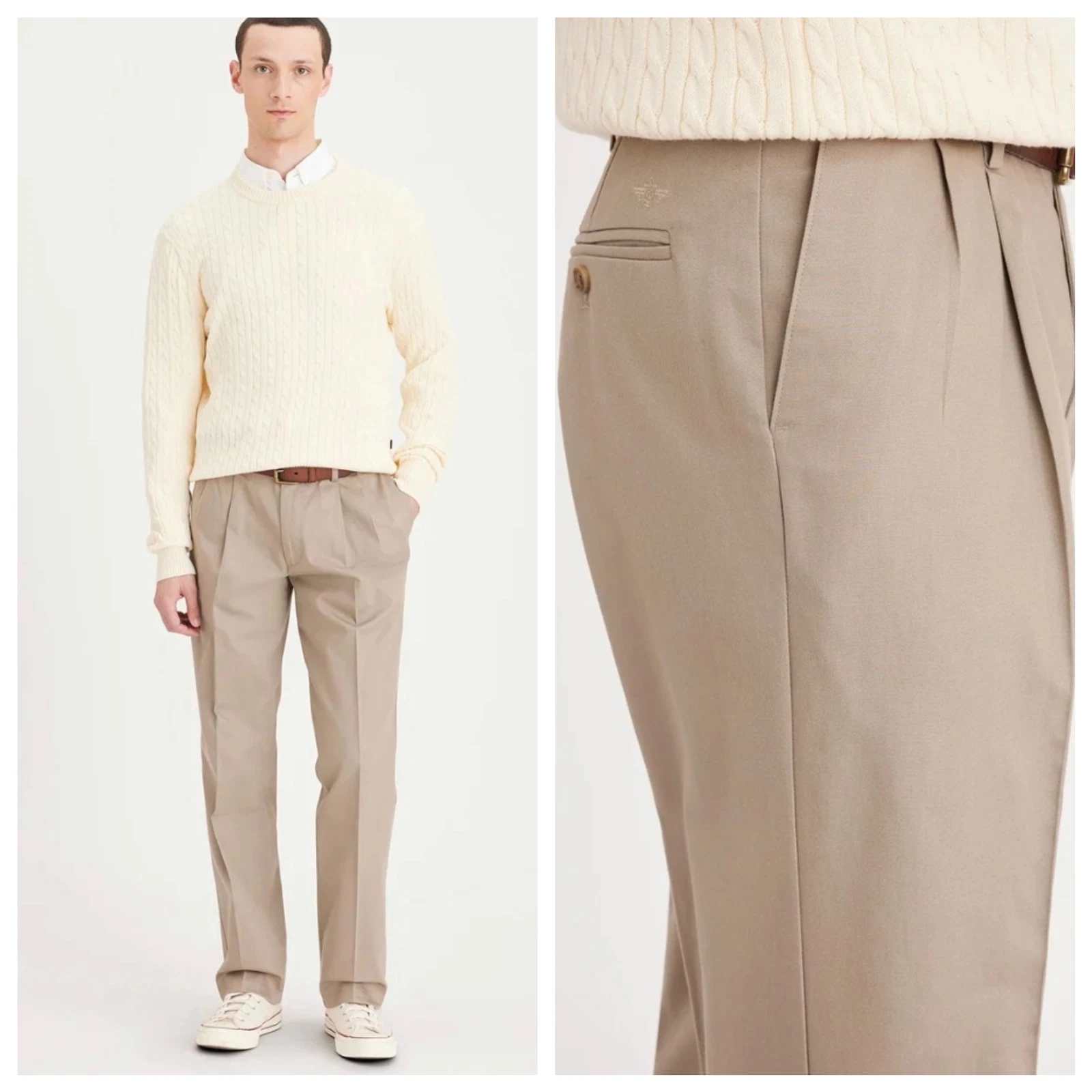 Dockers Classic Fit Pleated Signature Khaki Chino Pants Mens 36x32 Casual Office