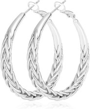 Silver Hoop Earrings for Women 925 Sterling Hypoallergenic Thick Twisted 30 MM