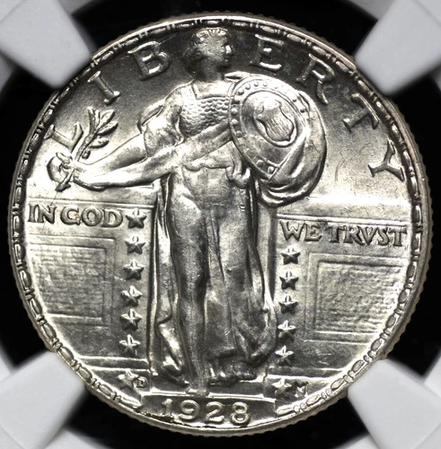 1928 D STANDING LIBERTY QUARTER NGC MS 62 SUPER SMOOTH AND SATINY WHITE LUSTER,