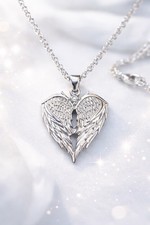 Angel Wings Heart Necklace Silver Pendant Adjustable Chain Gift for Women