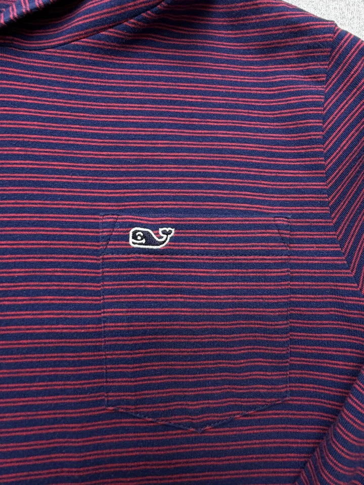 Camisa Vineyard Vines Juvenil Pequeña 8-10 Azul Marino Rosa Rayas Edgartown Bolsillo con Capucha Foto 2 de 4