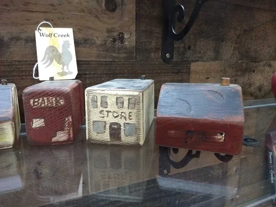 Wolf Creek  7-Piece Hand Carved Wood Block Town Village Set - Primitive Folk Art - Image 4 of 4