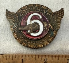 ANTIQUE REO MOTOR CAR COMPANY WOLVERINE 6 RADIATOR EMBLEM BADGE TAG AUTO ENAMEL