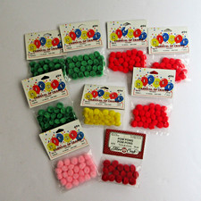 NEW Pom Poms 1/4 Inch 6.5mm Nicole  Fibre Craft Trim Lot of 9 Packages Vtg