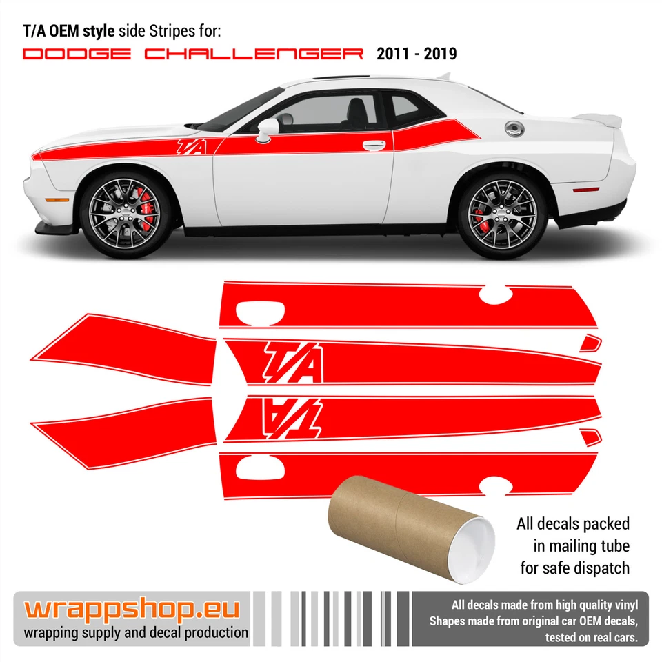 T/A rayas laterales largas para Dodge Challenger 2011-2019 Foto 3 de 3