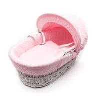 Kinder Valley White Wicker Basket Pink Dimple Kinder Valley White Wicker Basket Pink Dimple